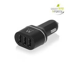 Ewent USB para coche - 3 puertos - 24w - smart ic negro