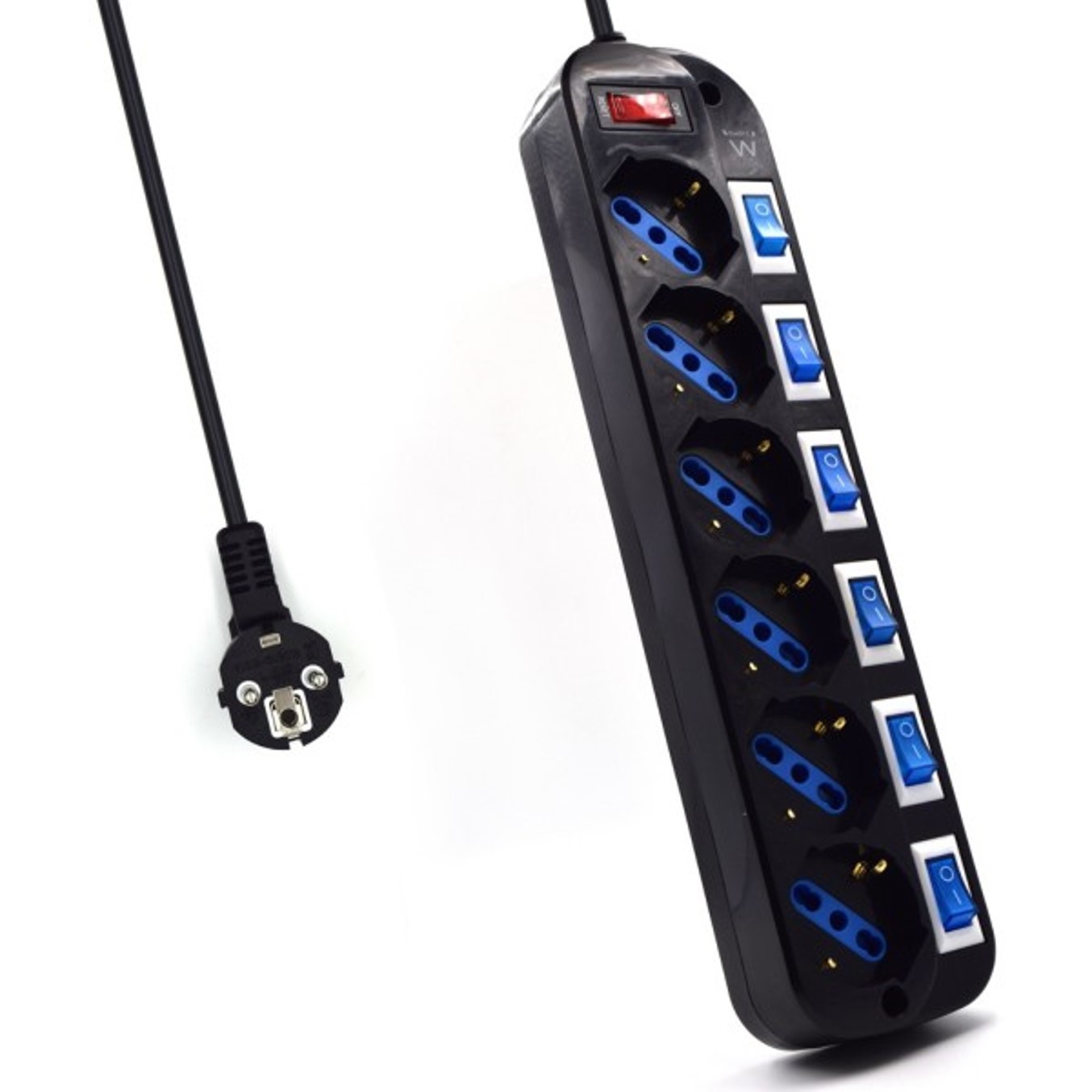 Ewent Regleta 6 tomas shucko interruptor individual negro