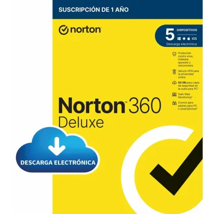 Norton Antivirus 360 deluxe 50gb español 1 usuario 5 dispositivos 1 año esd electronica…