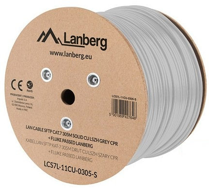 Lanberg Bobina cat.7 sftp 305m solid cu lszh cpr + fluke passed gris