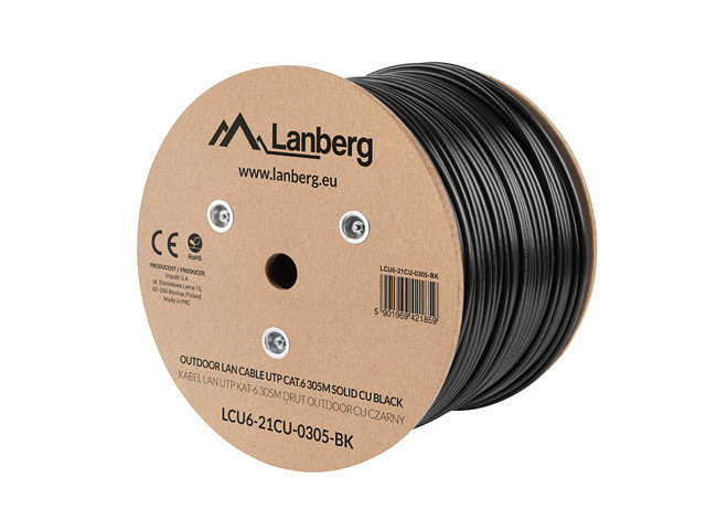 Lanberg Bobina para exterior cat.6 utp cobre / negro – RJ45