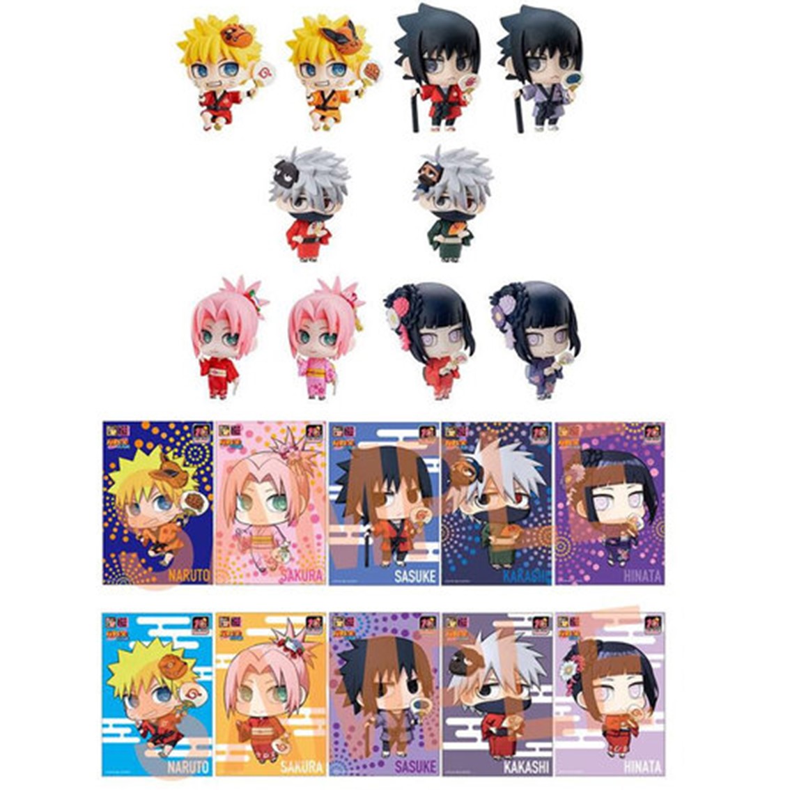 Megahouse Set figuras con postales naruto shippuden petit chara land 10th anniversary