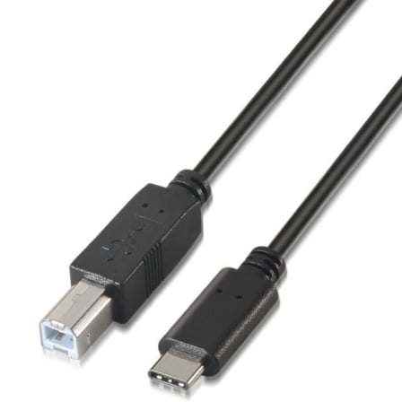 Cable USB 2.0  Impresora Aisens A107-0054/ USB Tipo-C Macho - USB Tipo-B Macho/ 480Mbps/ 2m/ Negro