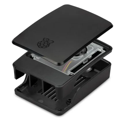 Raspberry Carcasa pi 5 con ventilador negra y gris