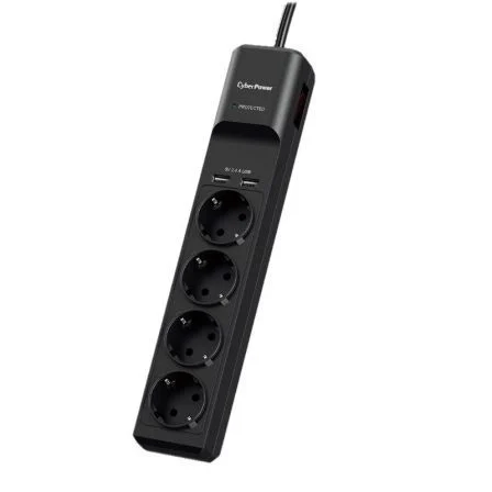 Regleta con interruptor Cyberpower P0420SUD0-DE/ 4 Tomas de corriente/ 2 USB/ 1.8m/ Negra
