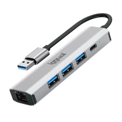 iggual Hub USB-A 5 puertos 3xUSB + – RJ45