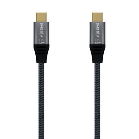 Cable USB 2.0 Tipo-C Aisens A107-0629 5A 100W/ USB Tipo-C Macho - USB Tipo-C Macho/ Hasta 100W/ 480Mbps/ 2m/ Gris