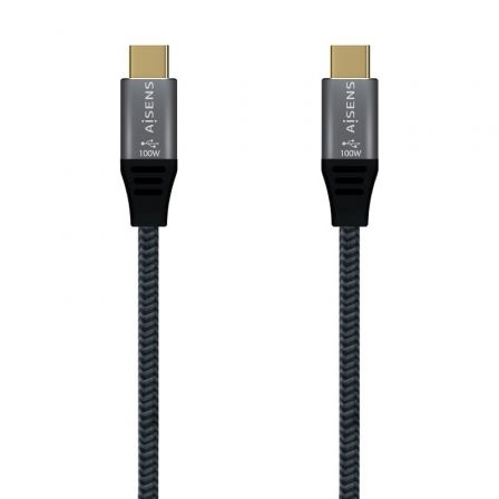 Cable USB 2.0 Tipo-C Aisens A107-0629 5A 100W/ USB Tipo-C Macho - USB Tipo-C Macho/ Hasta 100W/ 480Mbps/ 2m/ Gris