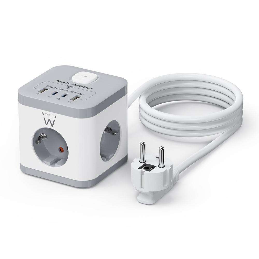Ewent Regleta sobremesa ew3863 3x schuko - 2x USB tipo a - 2x USB tipo b