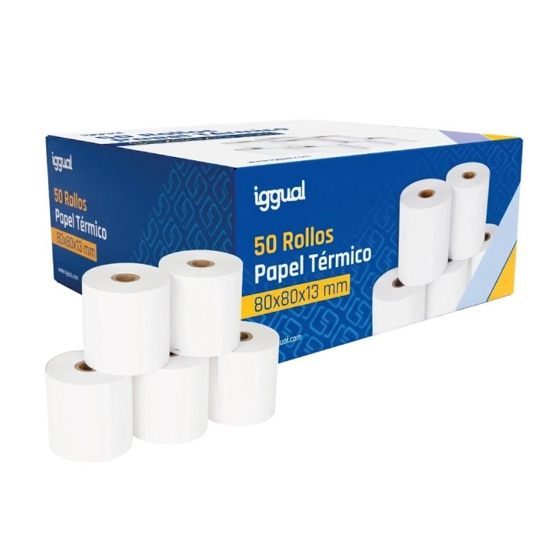 iggual Caja 50 rollos papel térmico sin Bpa 80x80