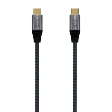 Cable USB 3.2 Tipo-C Aisens A107-0670 20GBPS 100W/ USB Tipo-C Macho - USB Tipo-C Macho/ Hasta 100W/ 20Gbps/ 60cm/ Gris
