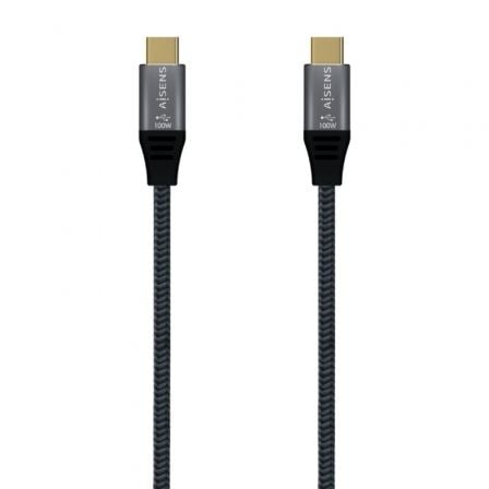 Cable USB 3.2 Tipo-C Aisens A107-0671 20GBPS 100W/ USB Tipo-C Macho - USB Tipo-C Macho/ Hasta 100W/ 20Gbps/ 1m/ Gris