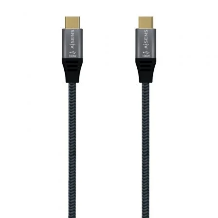 Cable USB 3.2 Tipo-C Aisens A107-0671 20GBPS 100W/ USB Tipo-C Macho - USB Tipo-C Macho/ Hasta 100W/ 20Gbps/ 1m/ Gris