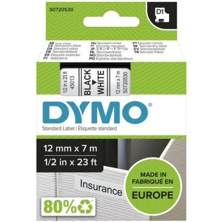 Cinta Rotuladora Adhesiva de Plástico Dymo D1 45013/ para Label Manager/ 12mm x 7m/…