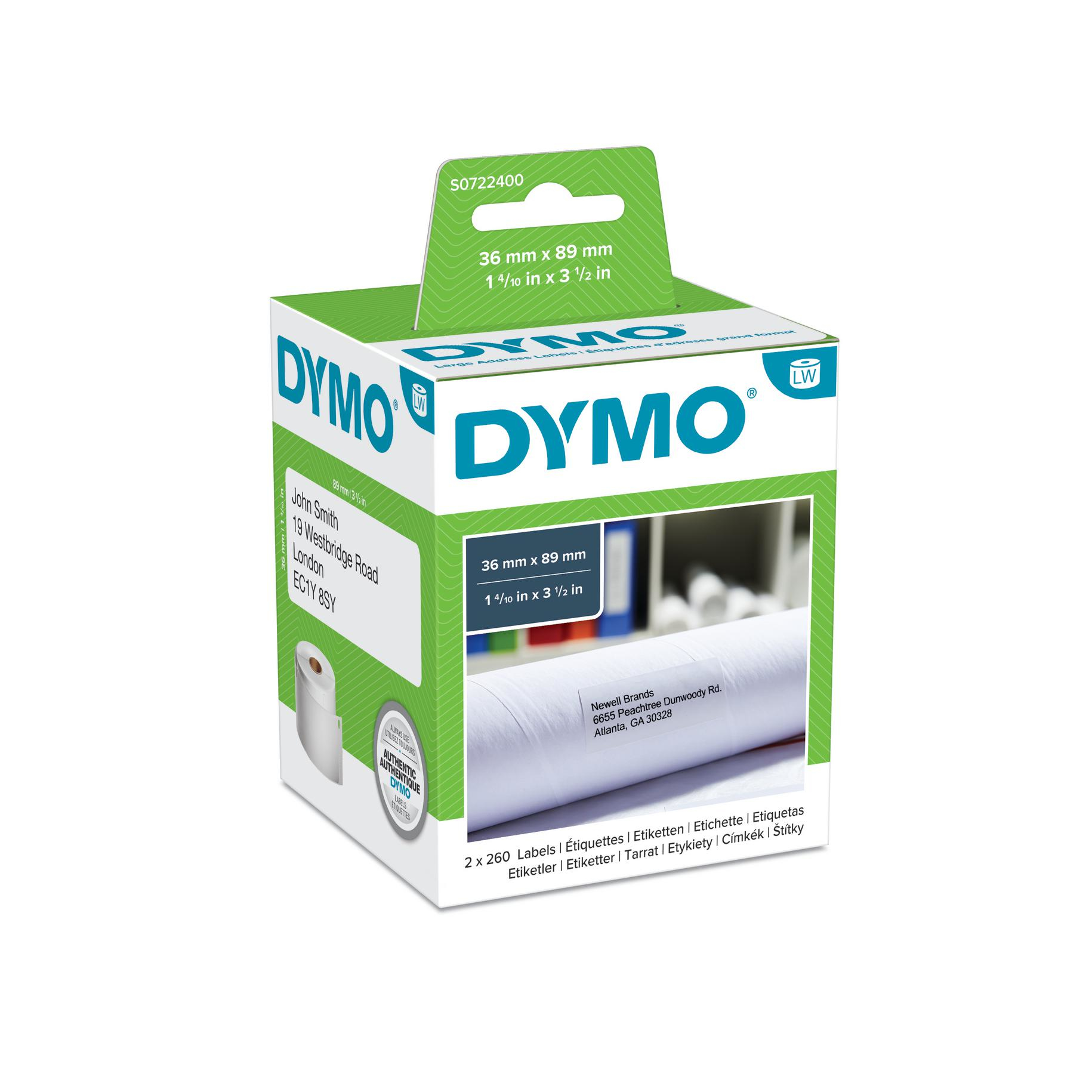 DYMO Etiqueta LW dirección 89x36mm 2 rollos etiquetas (260 x 2) Papel blanco
