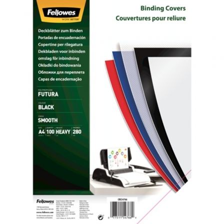 Fellowes Portadas de Polipropileno 5476603/ A4/ 300 Micras/ 100 unidades/ Negras