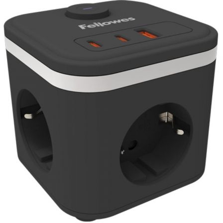Fellowes Regleta con Interruptor / 3 Tomas de corriente/ 1 USB - 2 USB Tipo-C/ 2m/ Negra