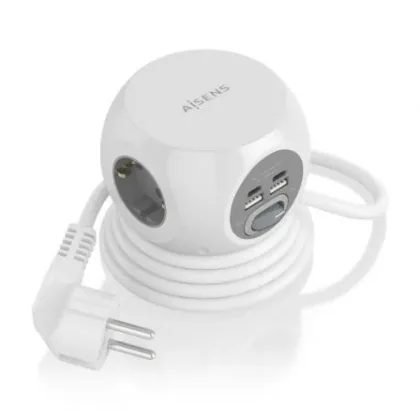 Regleta con Interruptor Aisens ASPS-2A2C04-W/ 3 Tomas de Corriente/ 2 USB Tipo-C/ 2 USB/ 1.4m Blanco
