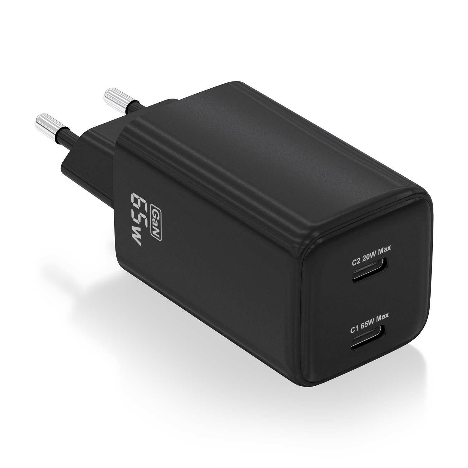 Aisens GaN 65W, 2xUSB-C PD3.0 QC4.0, Negro