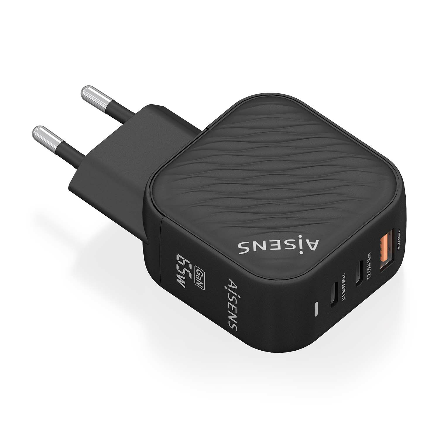 Aisens GaN 65W, 2xUSB-C PD3.0 QC4.0, 1xUSB-A QC3.0, Negro