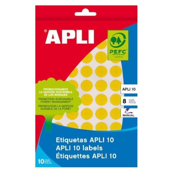 Apli Paq.1008 etiquetas escritura manual redondas 10mm amarillo