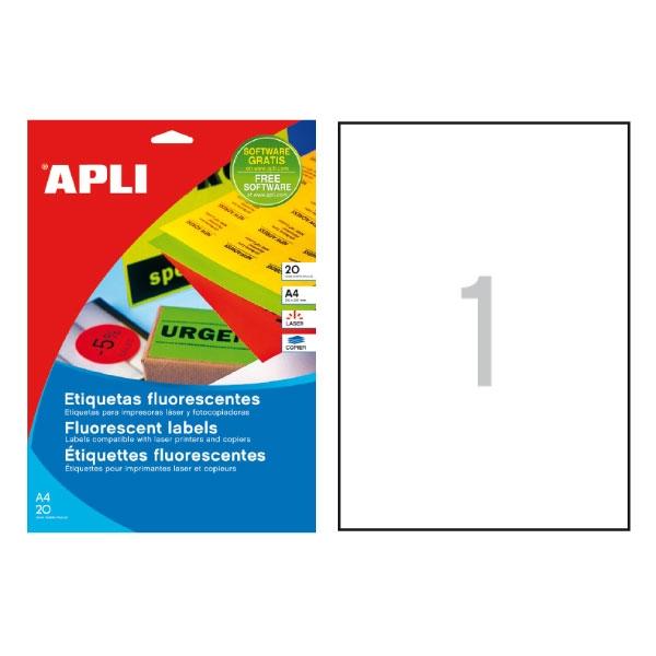 Apli Paq.20 etiquetas A4 amarillo fluorescente