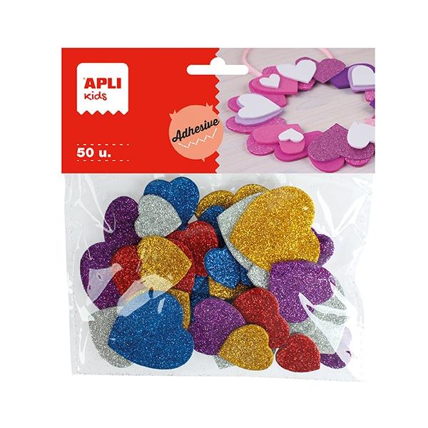 Apli B.50 Formas Adhesivas Goma Eva Corazones Purpurina