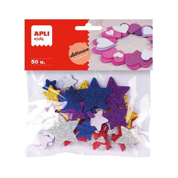 Apli B.50 Formas Adhesivas Goma Eva Estrellas Purpurina