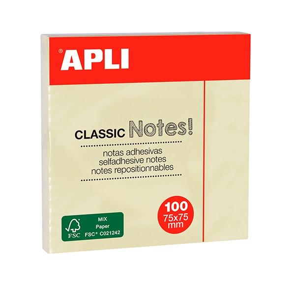 Apli Bloc notas adhesivas 100h 75x75mm amarillo