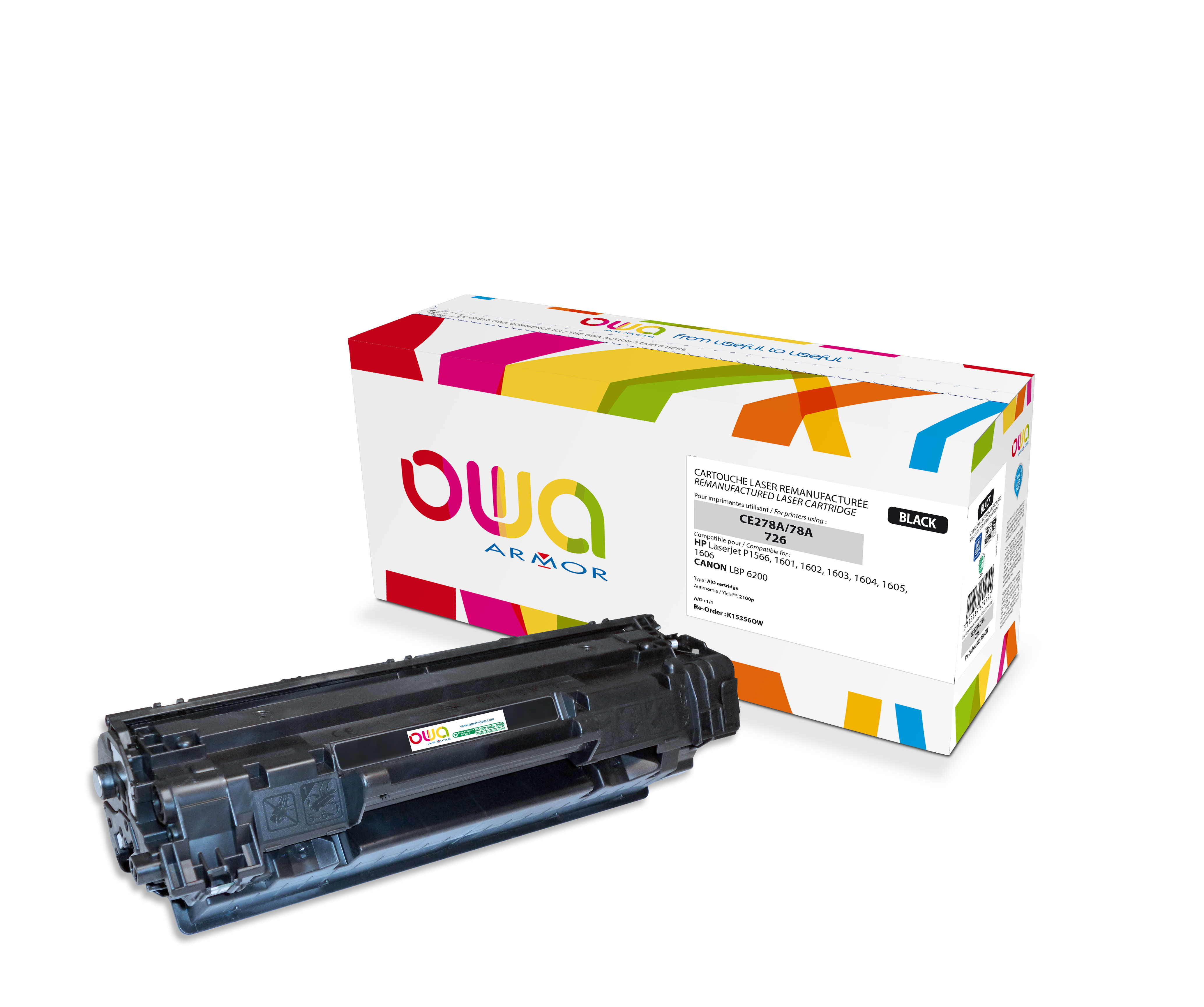 Armor Toner Negro CE278A para HP Laserjet P1566, 1601 y 3483B002 para Canon Lbp 6200