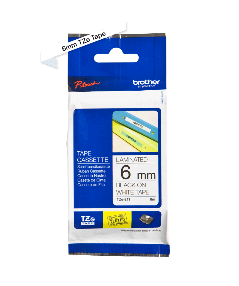 Brother Cinta laminada blanco/negro 6mm