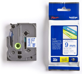 Brother Cinta laminada blanco/azul 9mm