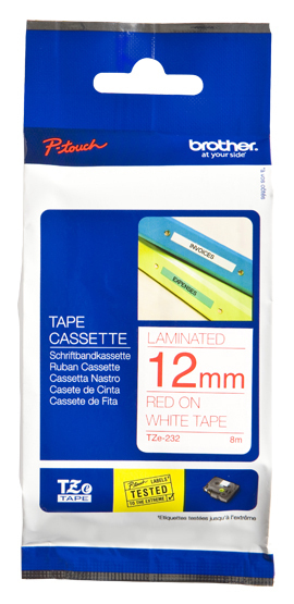 Brother Cinta laminada blanco/rojo 12mm
