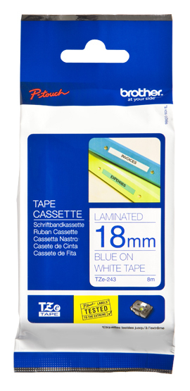 Brother Cinta laminada blanco/azul 18mm