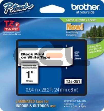Brother Cinta laminada blanco/negro 24mm (Sin Blister)