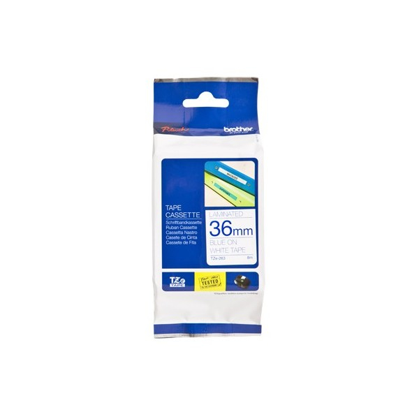 Brother Cinta laminada blanco/azul 36mm