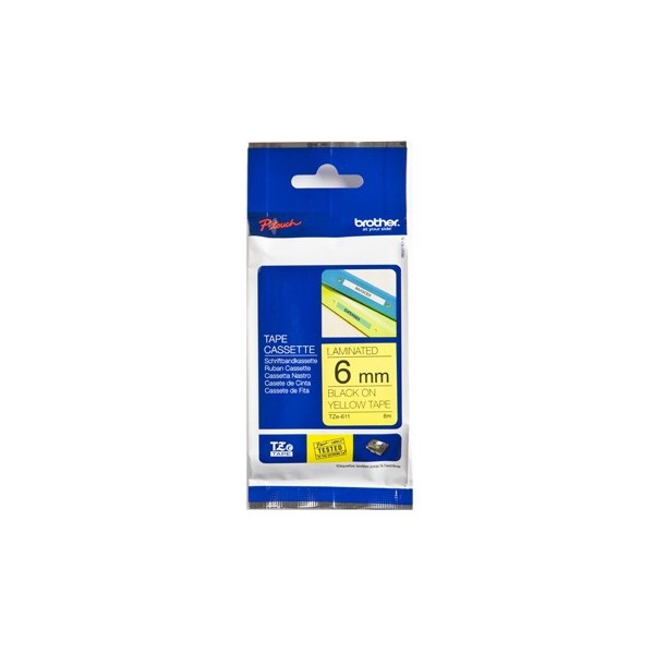 Brother Cinta laminada amarillo/negro 6mm