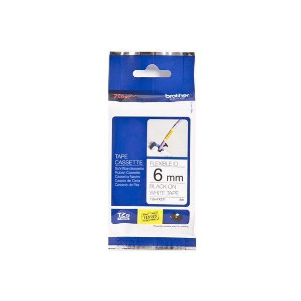 Brother Cinta laminada Blanco / negro (Flexibles) 6mm