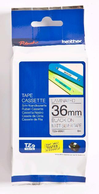 Brother Cinta laminada Plata mate / negro (Metalica) 36mm