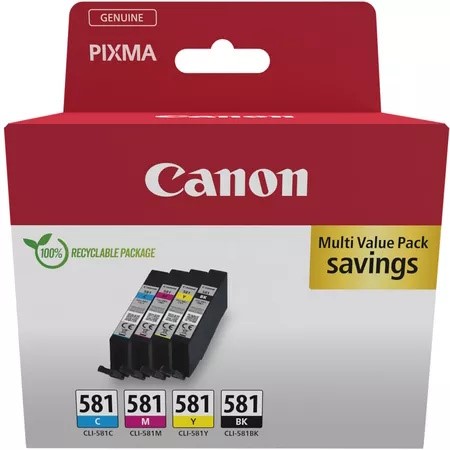 Canon Pack 4 Cartuchos C/M/Y/Bk CLI581 Pixma TR8550 TS6250 TS8250 TS9150 TS9550 Multi…