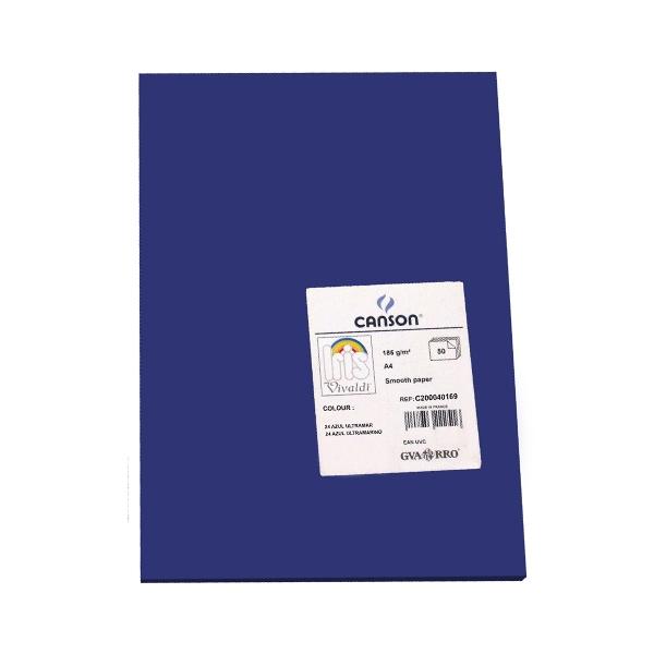 Canson Pack de 50 Cartulina 185g A4 azul ultramar