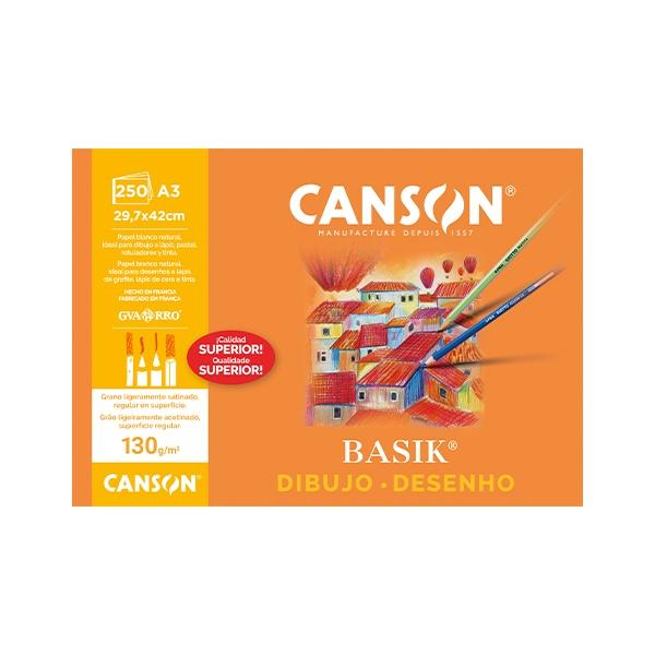 Canson PAQ.250 Laminas Dibujo Basik 130G A3