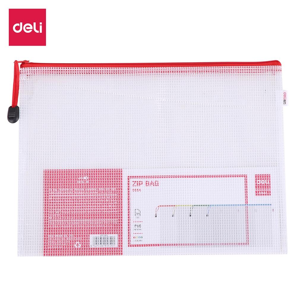Deli Bolsa con zip Pvc reforzado con malla con portatarjetas 180micras A4