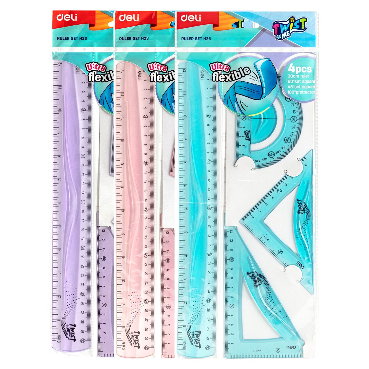 Deli Set De Reglas Regla 30cm Escuadra, Cartabón Y Transportador