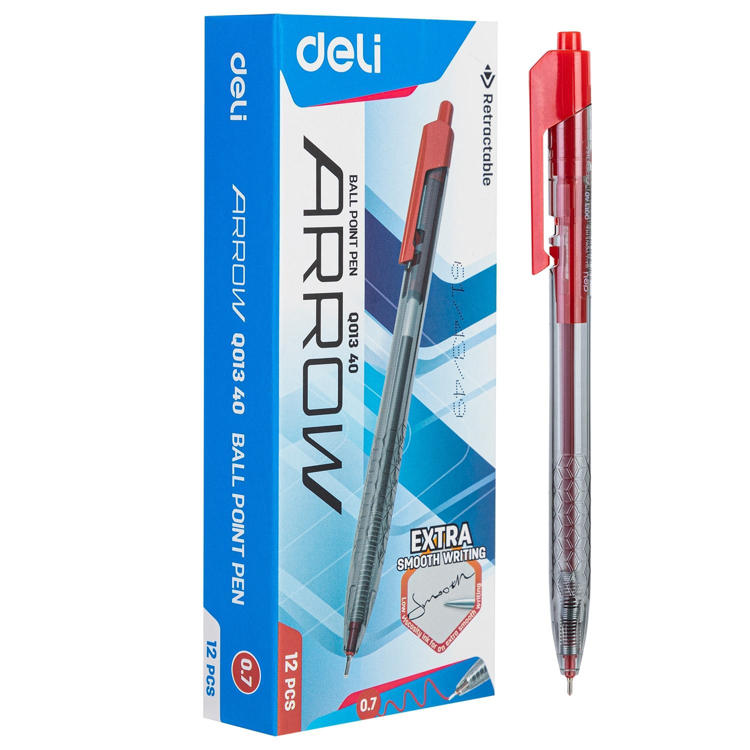 Deli boligrafo retractil Arrow punta fina 0, 7mm rojo