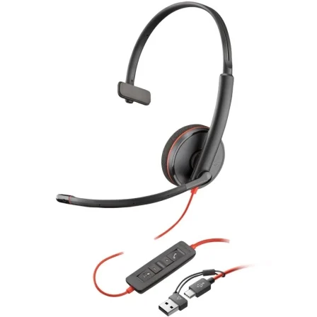 Auricular Poly Blackwire 3210 + Adaptador Negro – USB-C