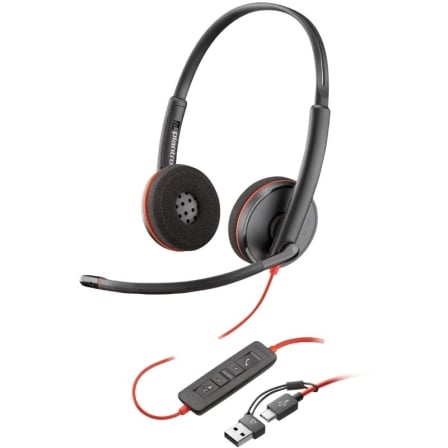 Auriculares Poly Blackwire 3220 + Adaptador USB-C/A/ con Micrófono/ USB Tipo-C/ Negro