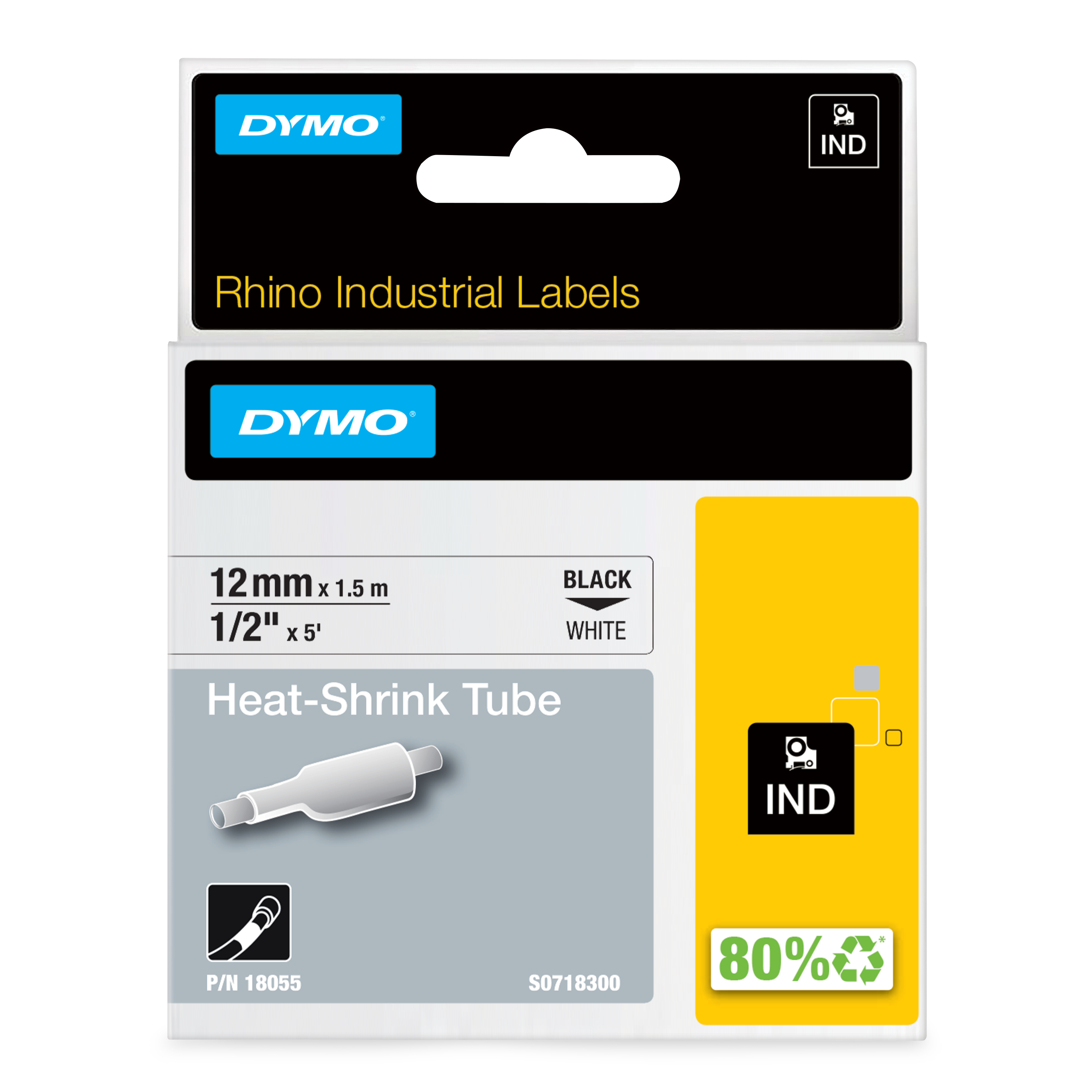 Dymo Rhino Cinta ID1-12 Negro/blanco tubo termorretractil