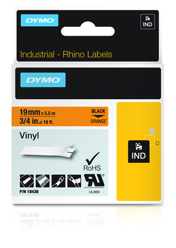Dymo Rhino Cinta ID1-19 Negro/naranja vinilo