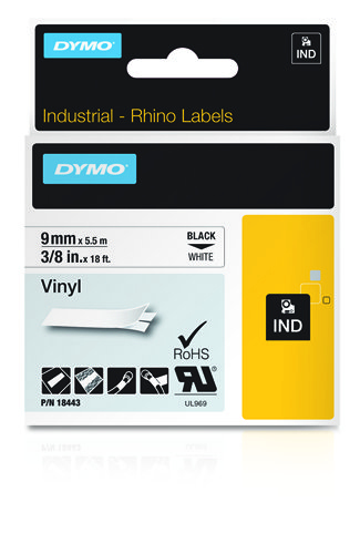 Dymo Rhino Cinta ID1-9 Negro/blanco vinilo